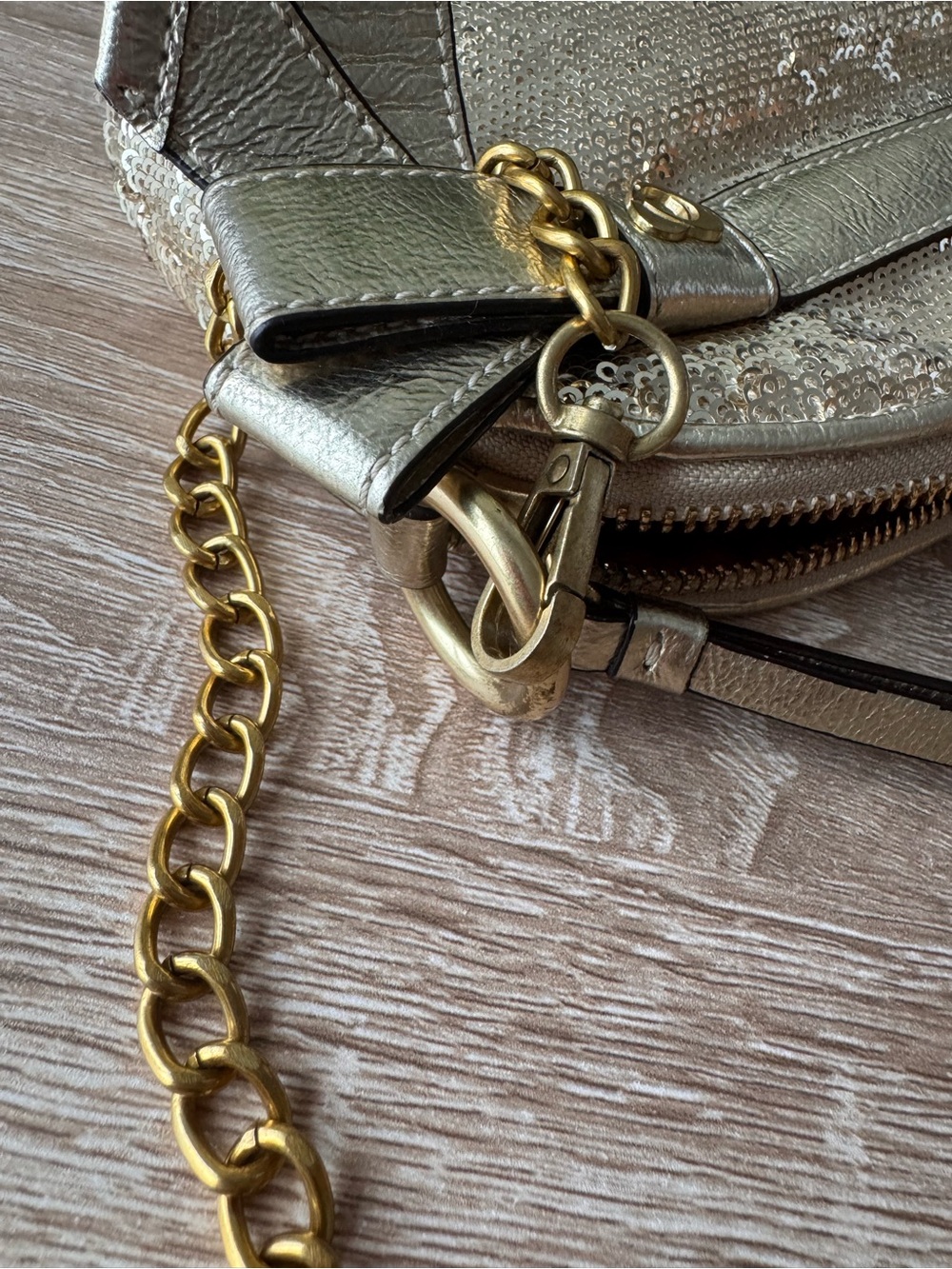 Coach Gold Sequin Wristlet with Decorative Bow and Chain - Picture 8 of 8